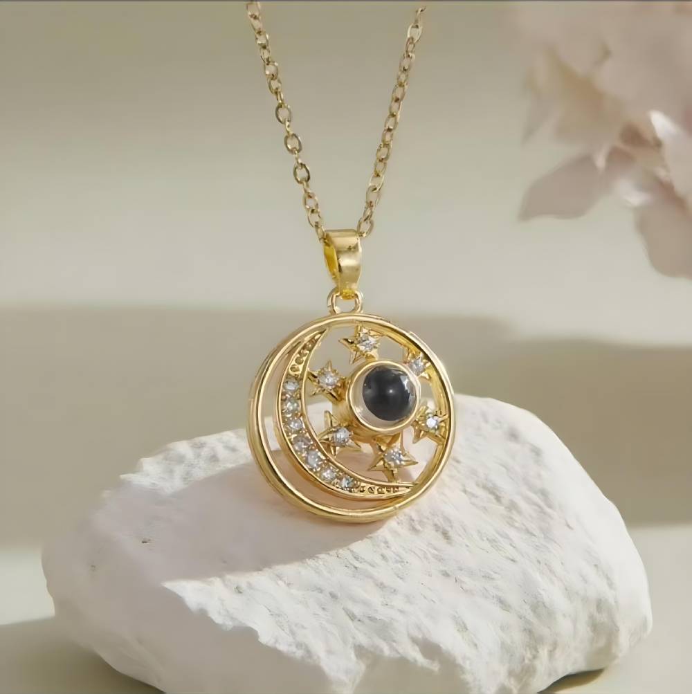 Personalized Star and Moon Photo Necklace