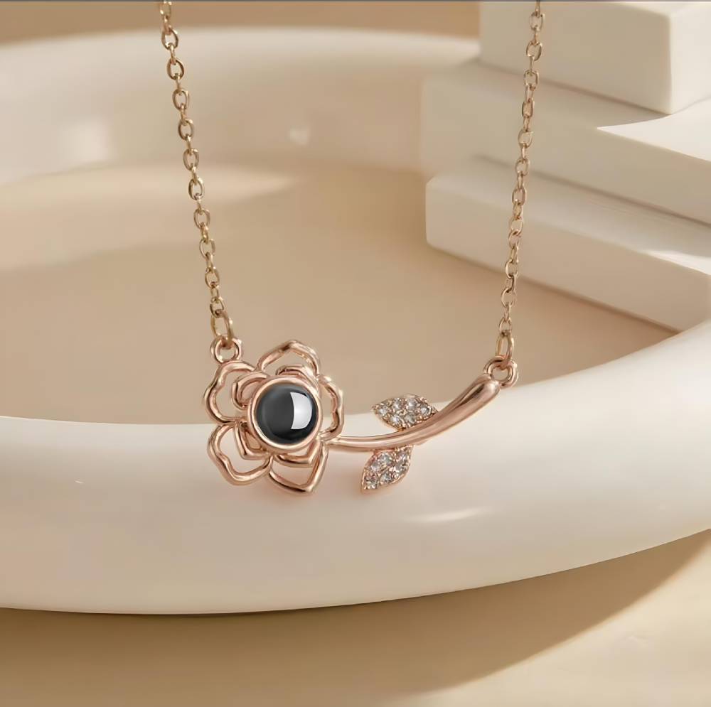 Personalized Rose Petal Photo Necklace