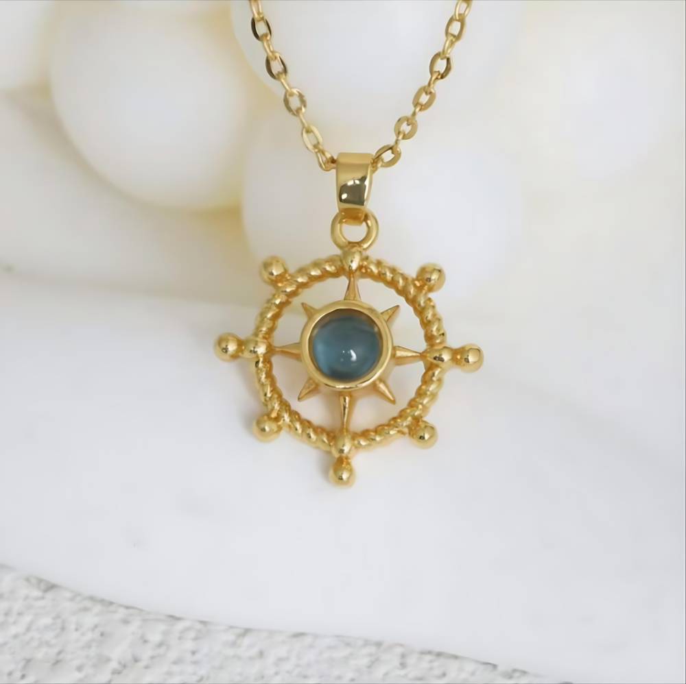 Personalized Ship Rudder Photo Necklace