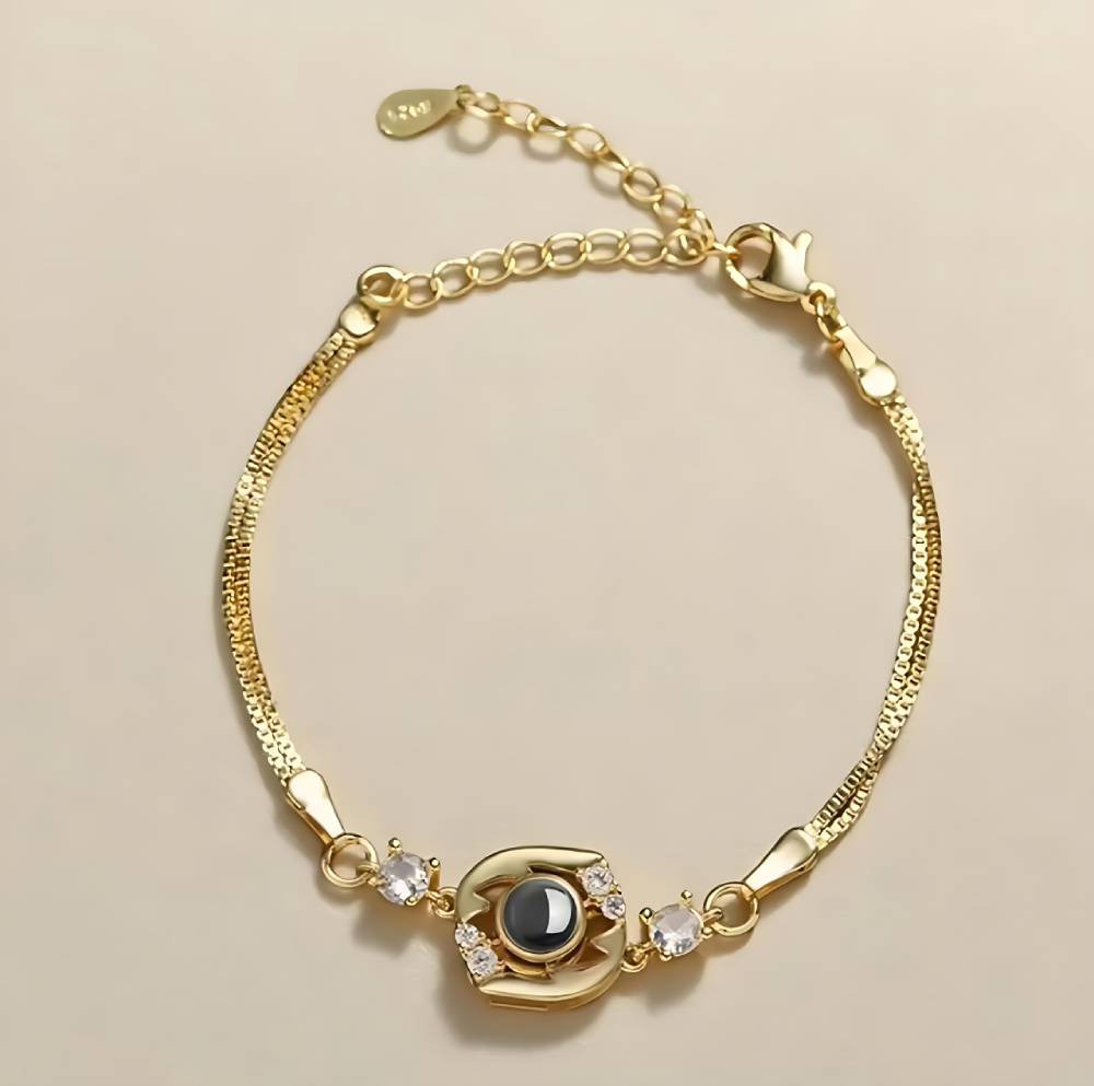 Personalised Round Flower Photo Bracelet