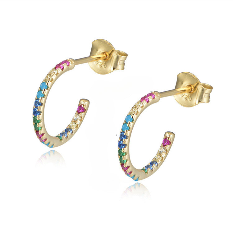 [Love Lucky]S925 Sterling Silver Colored Zircon C Earrings