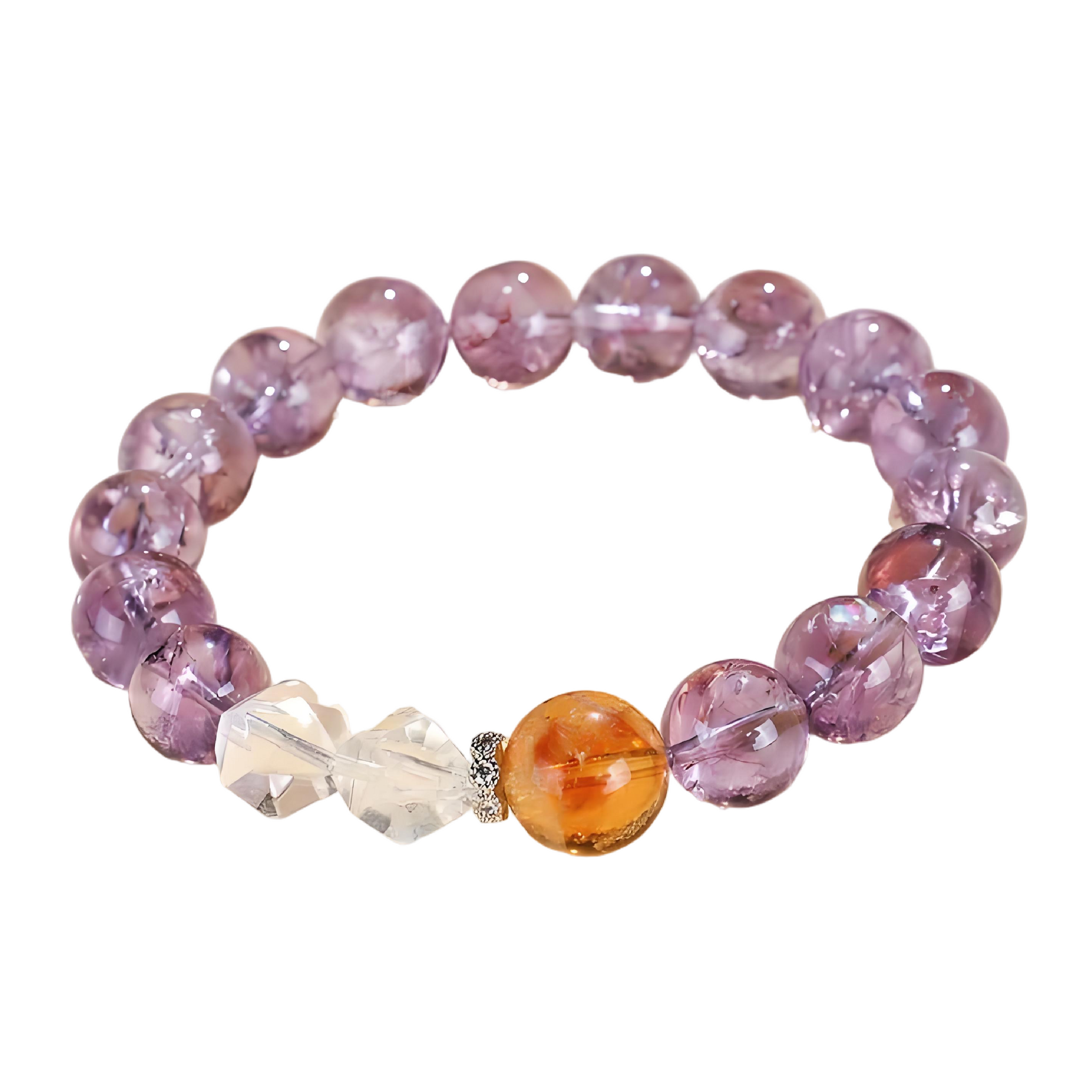 [Love Lucky]White crystal faceted amethyst and yellow tower crystal