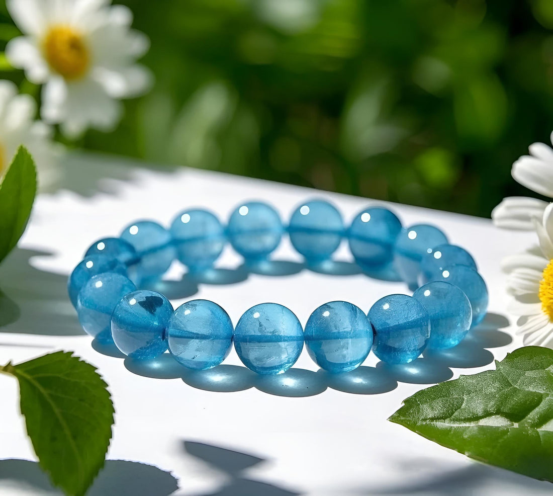 [Love Lucky]Natural Aquamarine Bracelet - Stone of Courage & Communication | March Birthstone with Ice-Ocean Energy