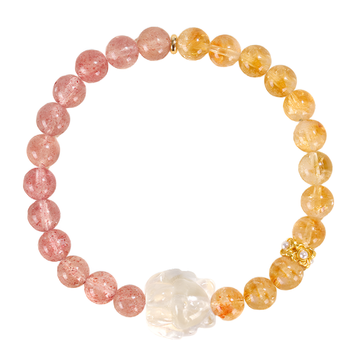 [Love Lucky]Strawberry Quartz Yellow Tower Crystal Nine-Tailed Fox Bracelet