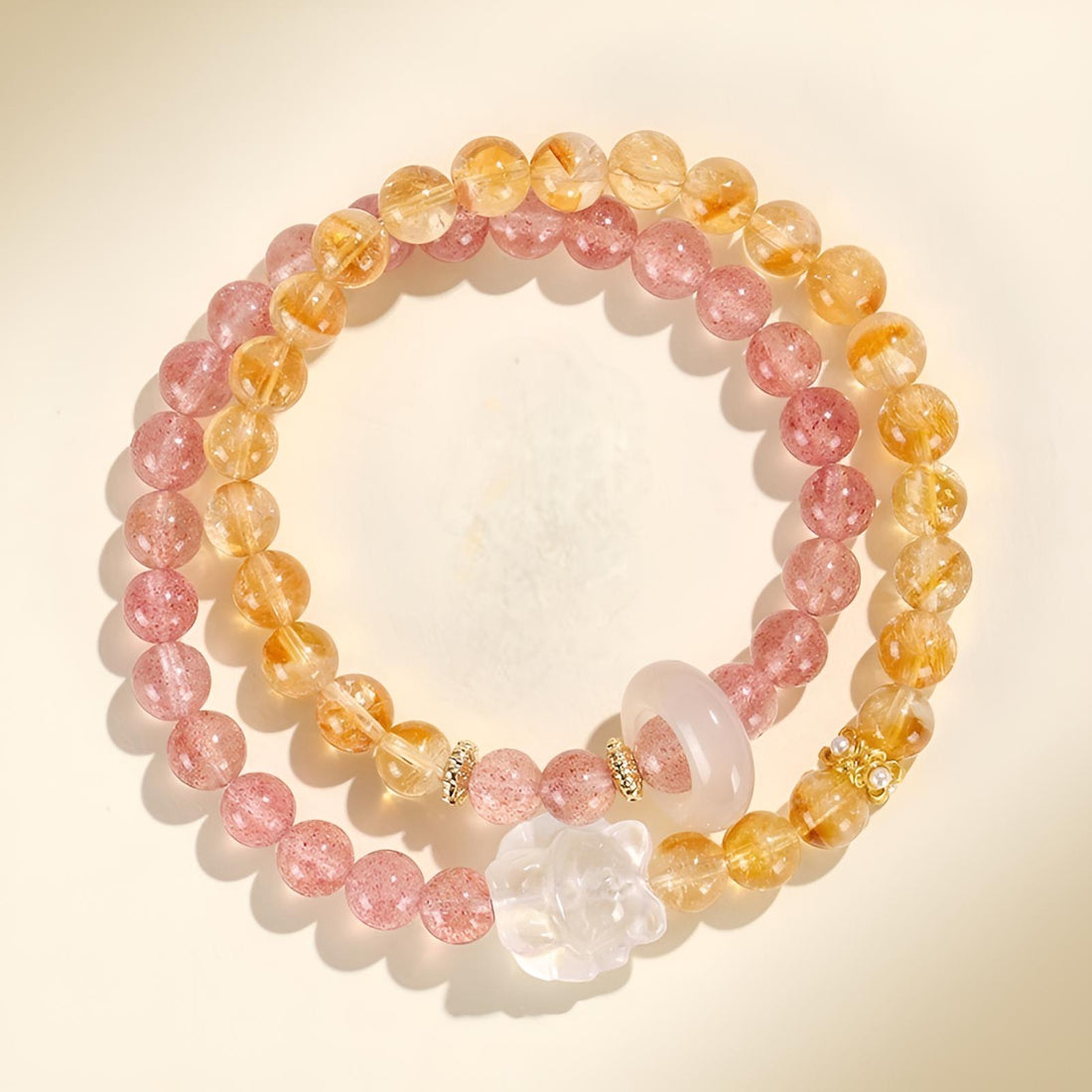 [Love Lucky]Strawberry Quartz Yellow Tower Crystal Nine-Tailed Fox Bracelet