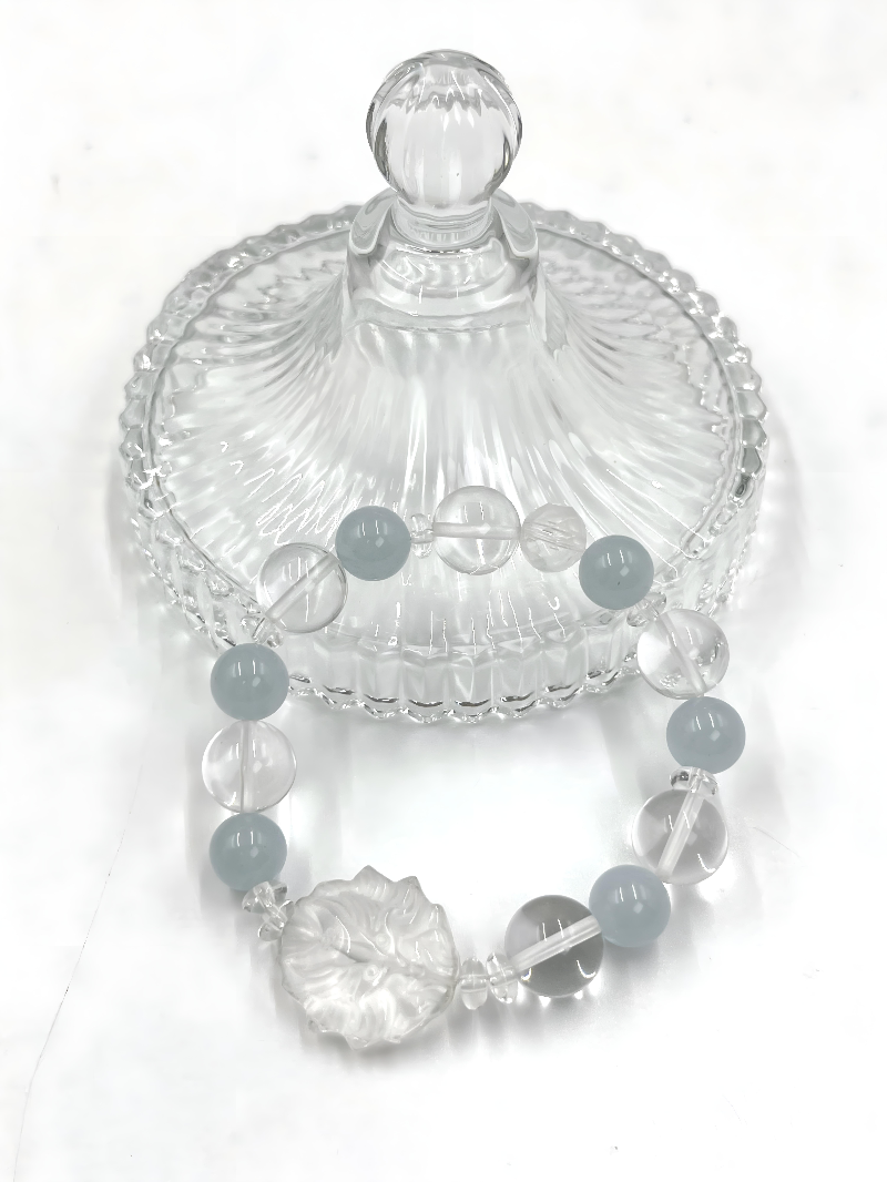 [Love Lucky]Aquamarine and White Crystal Nine-Tailed Fox Bracelet