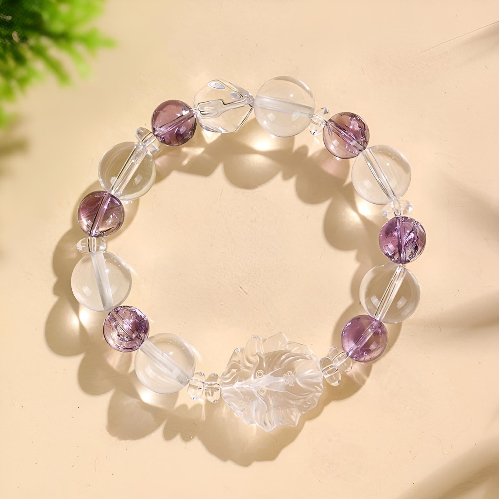 [Love Lucky]Amethyst and White Crystal Nine-Tailed Fox Bracelet