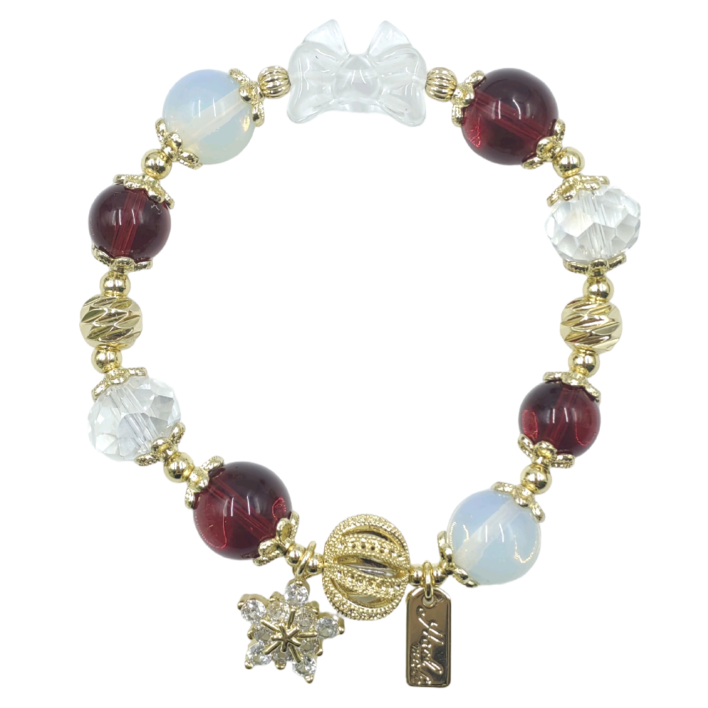 [Love Lucky]Snowflake Garnet White Crystal Opal Bracelet