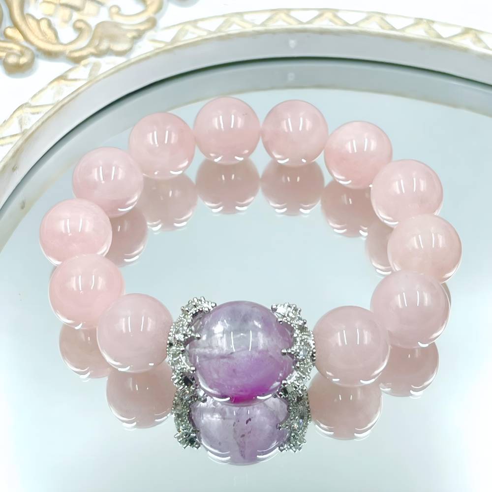 [Love Lucky] Natural Rose Quartz Lavender Amethyst Bracelet