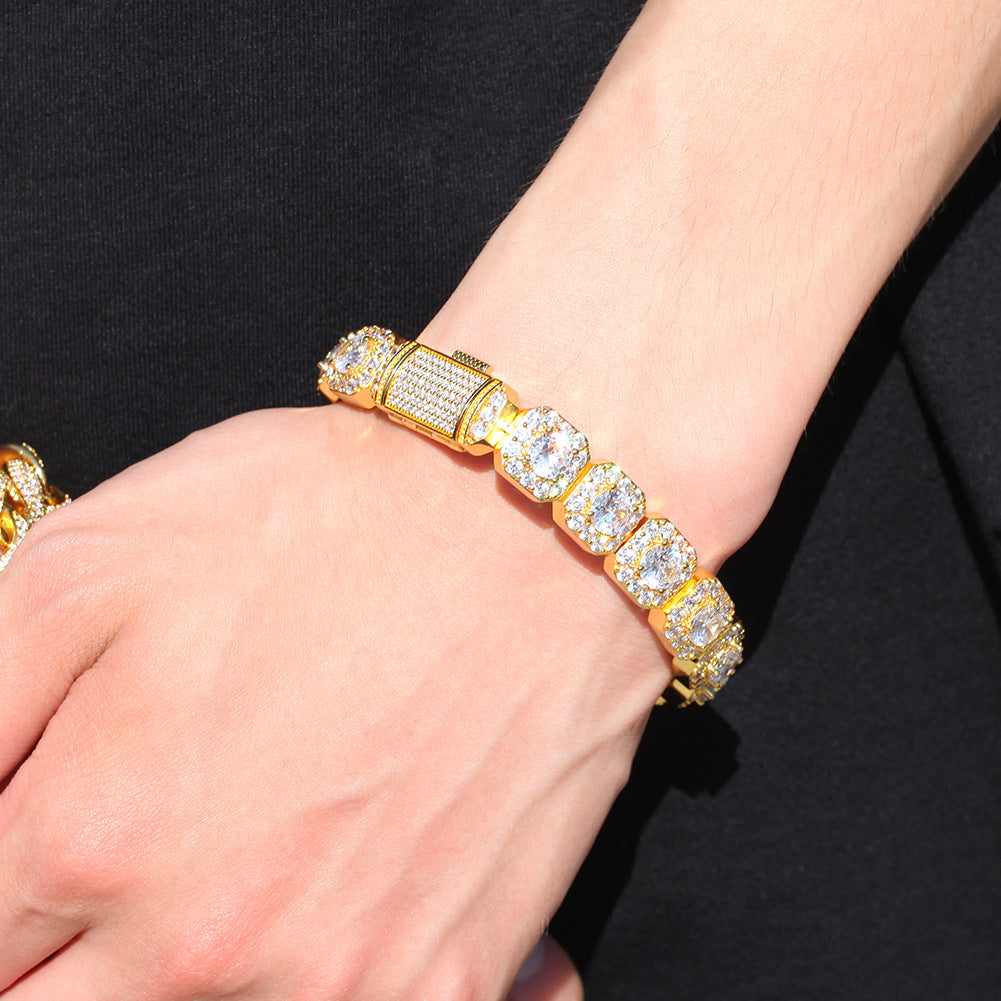 [Love Lucky]Hip Hop Diamond 12.5mm Square Trend Bracelet