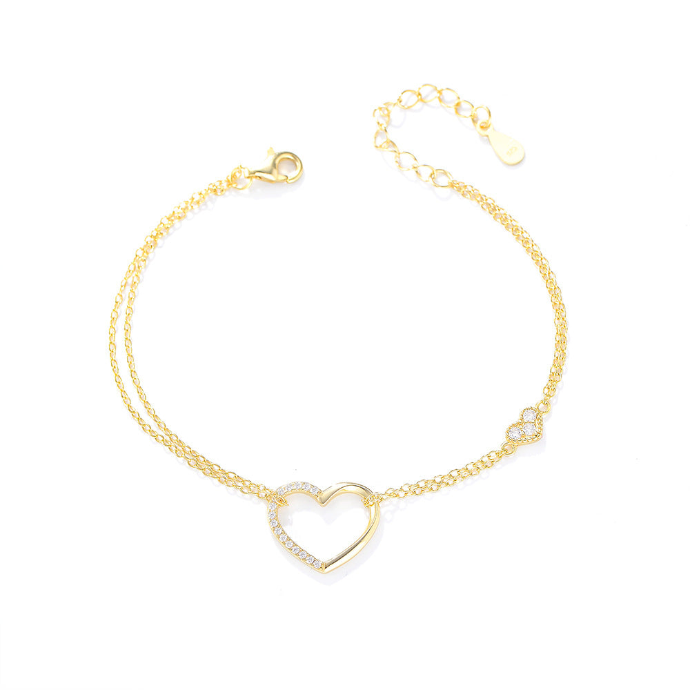 [Love Lucky]S925 silver diamond heart shaped double layer bracelet