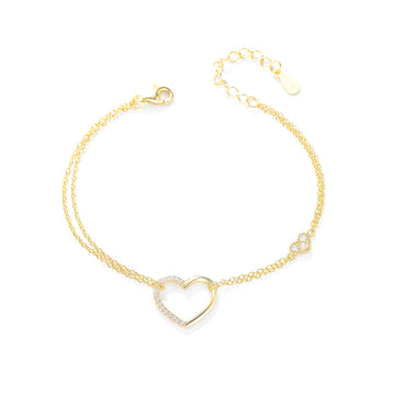 [Love Lucky]S925 silver diamond heart shaped double layer bracelet