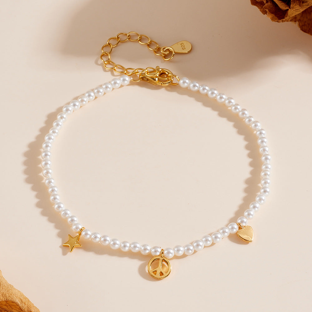 [Love Lucky]S925 silver 14k gold plated pearl bracelet