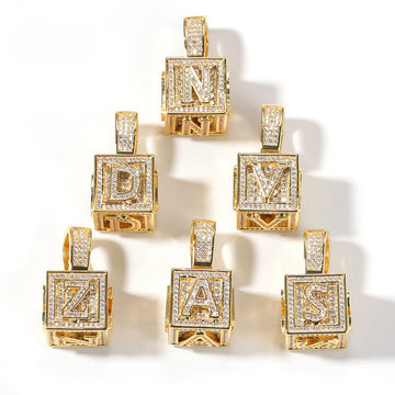 [Love Lucky]Diamond Square Dice 26 Initials Pendant Necklace