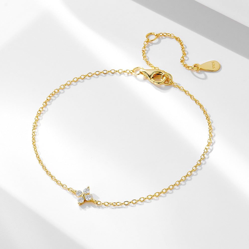 [Love Lucky]S925 Silver Four-Leaf Zircon Pendant Grass Bracelet