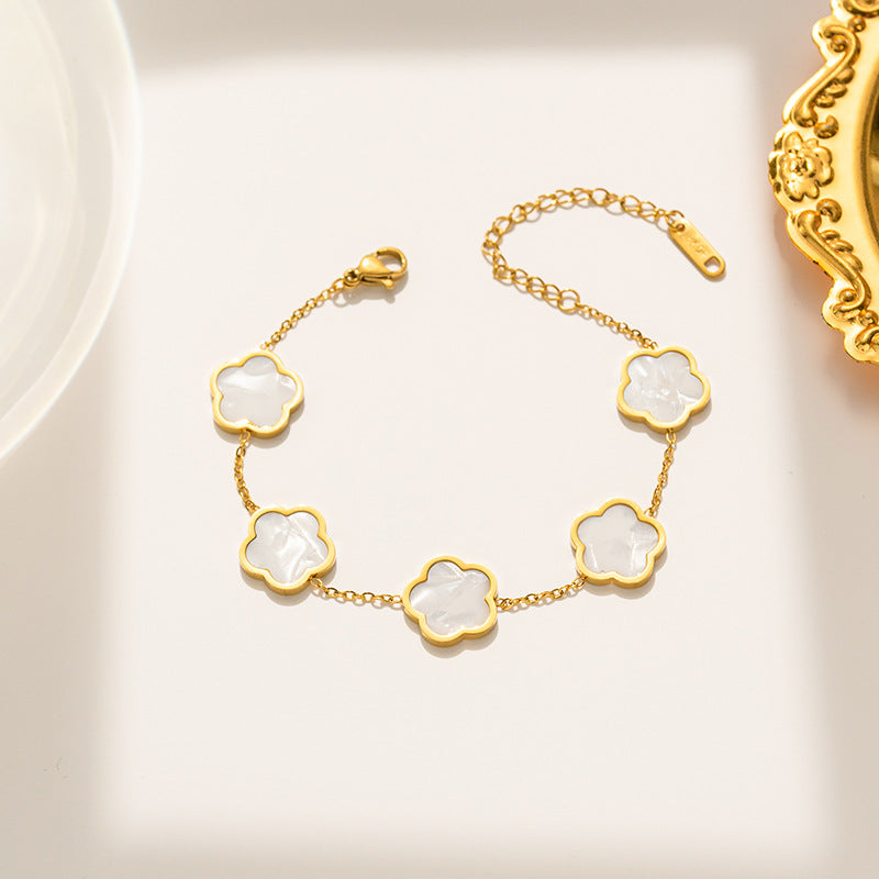 [Love Lucky]Lucky Five Flower White Bracelet