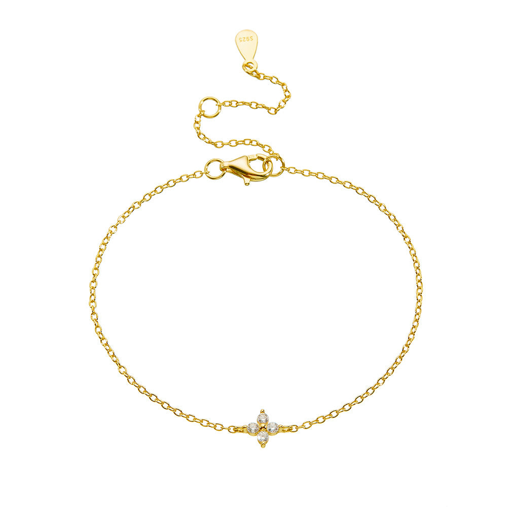 [Love Lucky]S925 Silver Four-Leaf Zircon Pendant Grass Bracelet