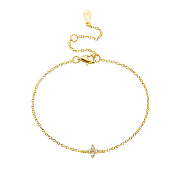[Love Lucky]S925 Silver Four-Leaf Zircon Pendant Grass Bracelet