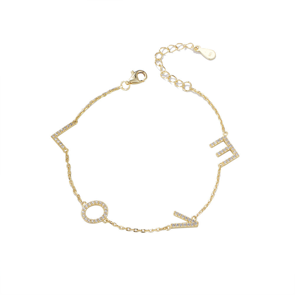 [Love Lucky]S925 silver LOVE English letter diamond sterling silver bracelet