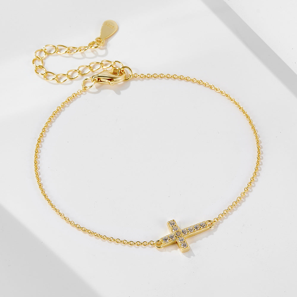 [Love Lucky]S925 silver diamond cross bracelet