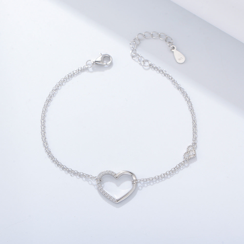 [Love Lucky]S925 silver diamond heart shaped double layer bracelet