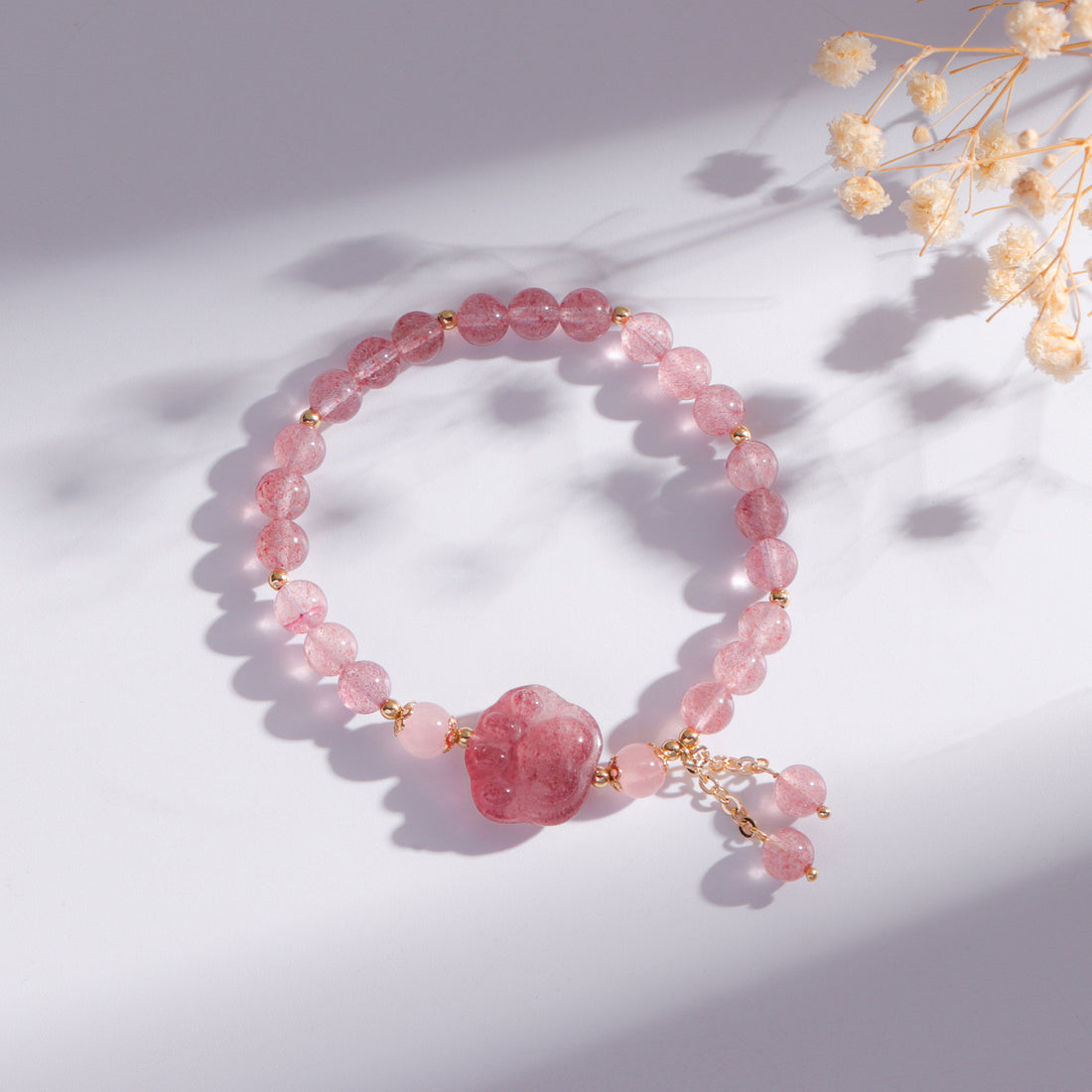 [Love Lucky]Niche Strawberry Crystal Cat's Paw Bracelet
