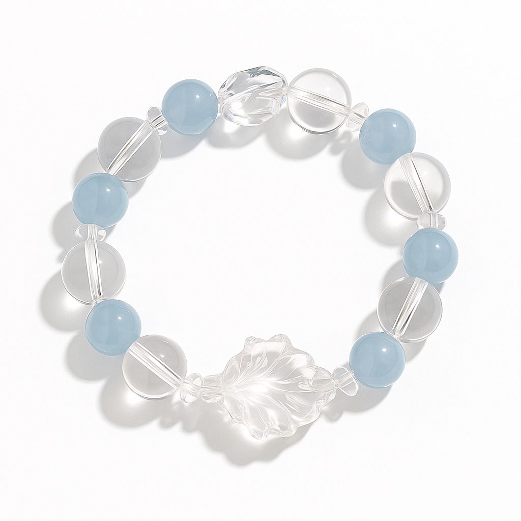 [Love Lucky]Aquamarine and White Crystal Nine-Tailed Fox Bracelet
