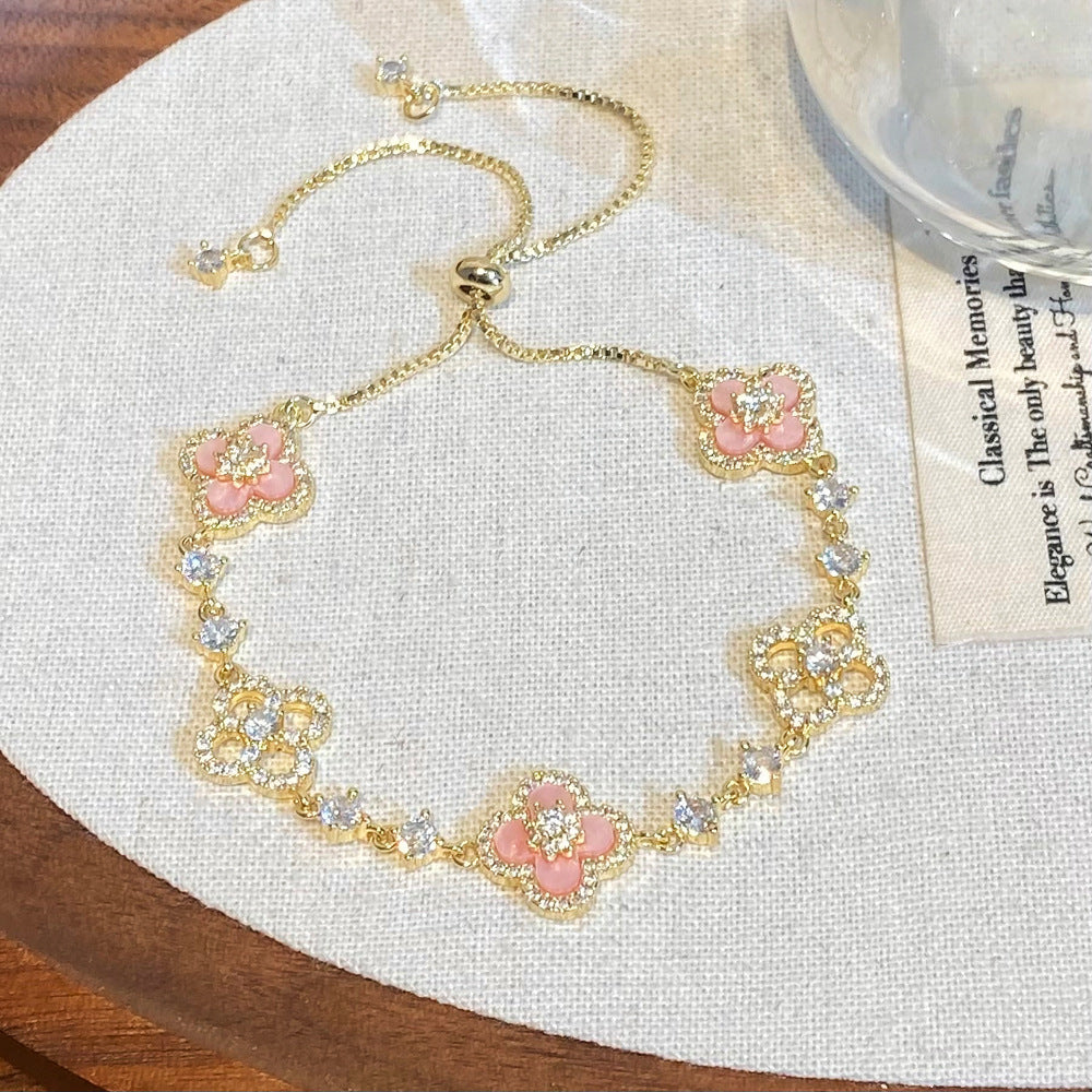 [Love Lucky]Lucky Pink Four-Leaf Clover Bracelet