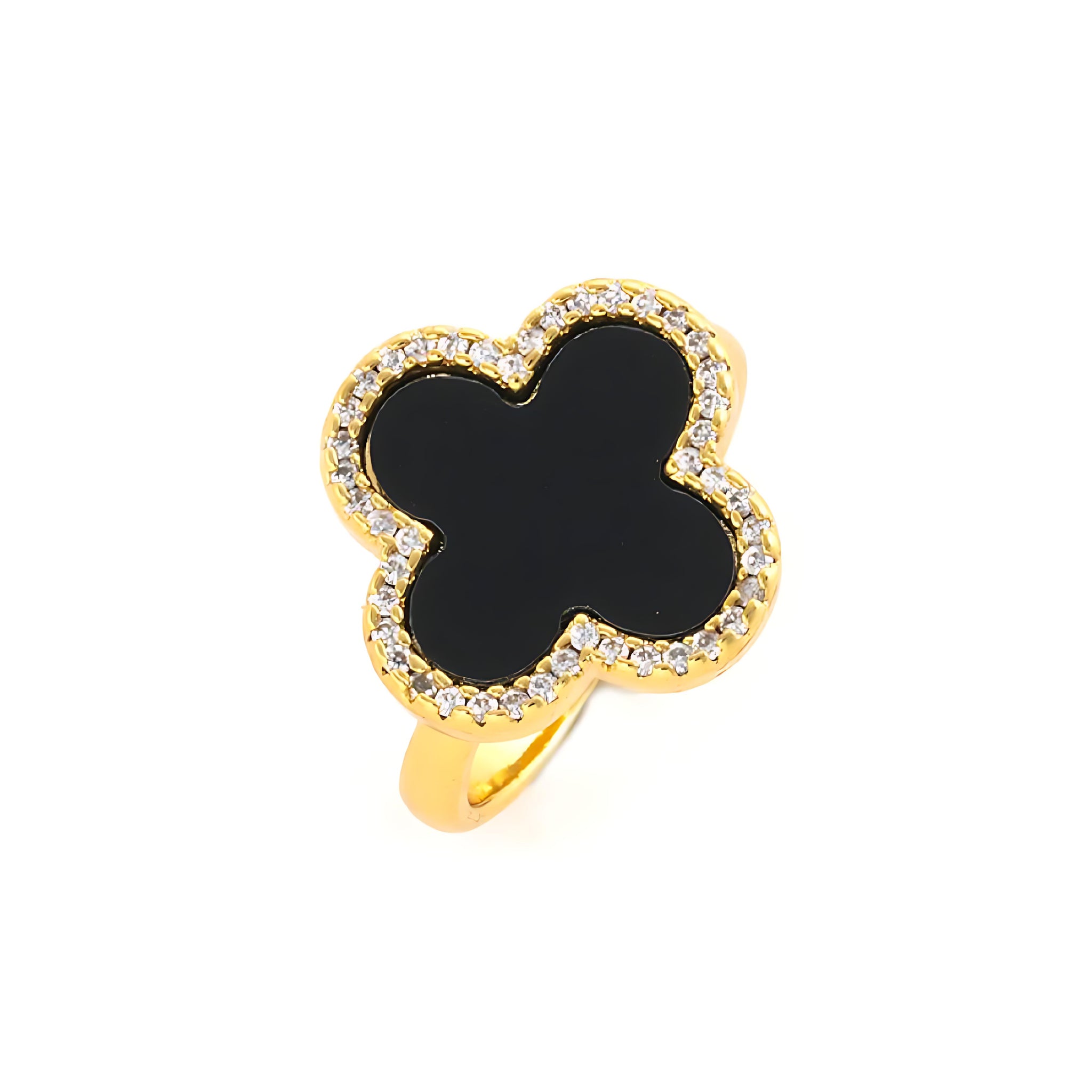 [Love Lucky]Four-leaf black and white shell plated 18k gold ring