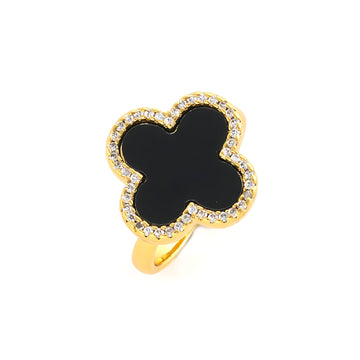 [Love Lucky]Four-leaf black and white shell plated 18k gold ring