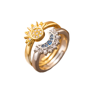 [Love Lucky]Sun and Moon Tonghui Diamond Open Ring