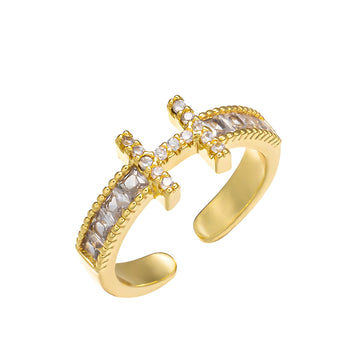[Love Lucky]Full diamond H opening adjustable wedding ring ring