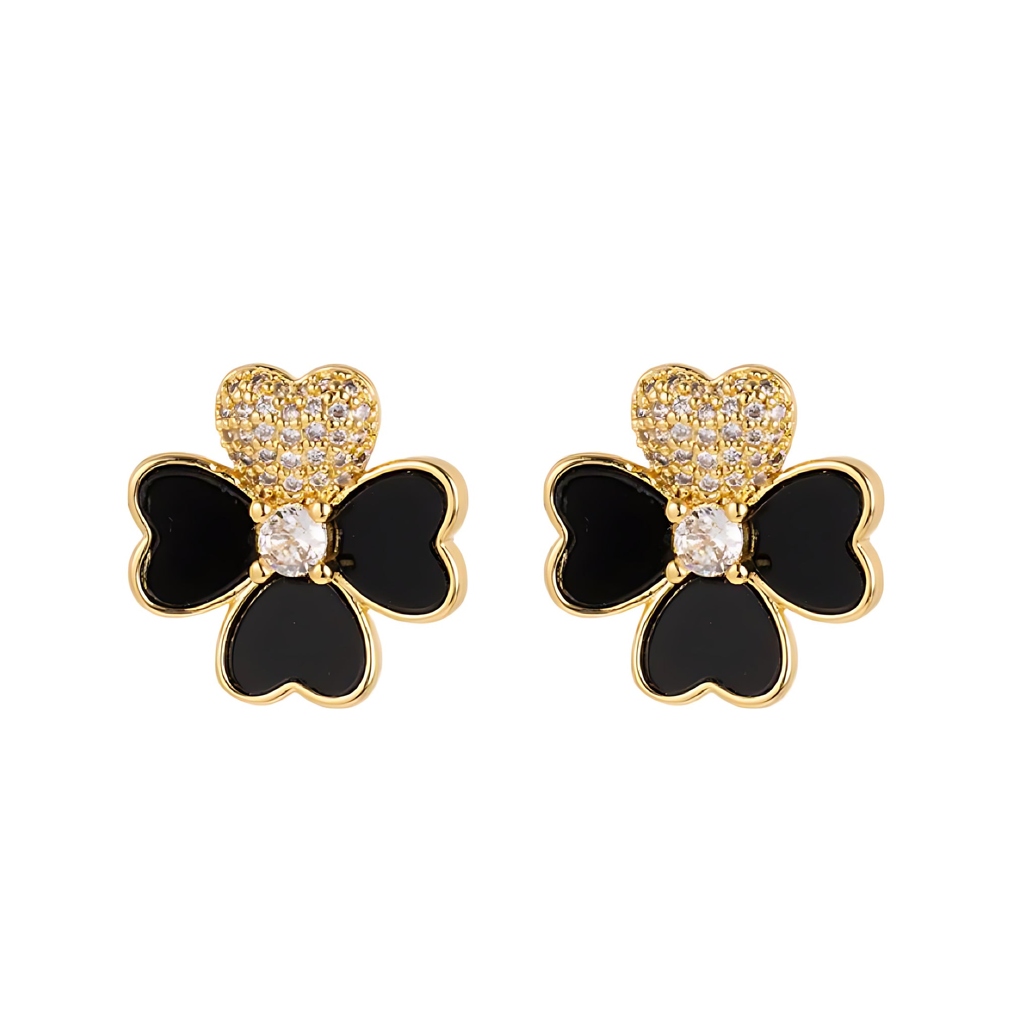 [Love Lucky]Four-leaf clover with diamond stud earrings