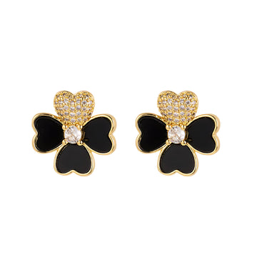 [Love Lucky]Four-leaf clover with diamond stud earrings