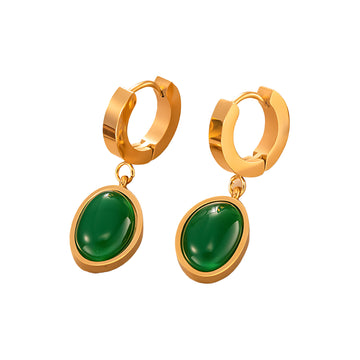 [Love Lucky]Emerald oval stud earrings