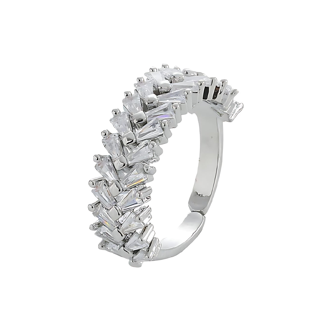 [Love Lucky]Double row White zircon open adjustable ring
