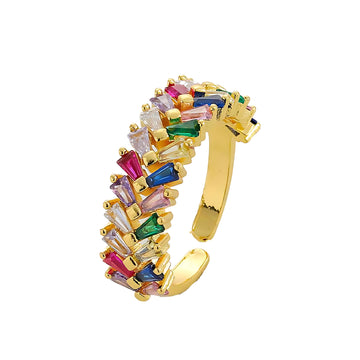 [Love Lucky]Double row colored zircon open adjustable ring