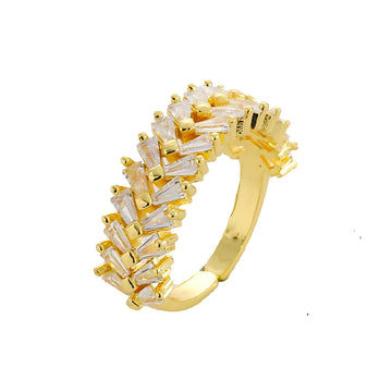 [Love Lucky]Double row White zircon open adjustable ring