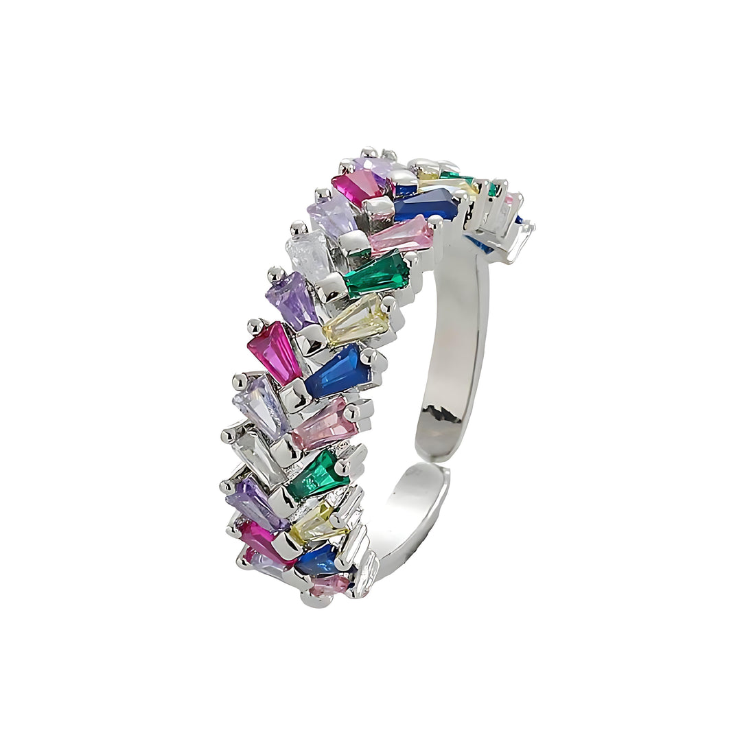 [Love Lucky]Double row colored zircon open adjustable ring