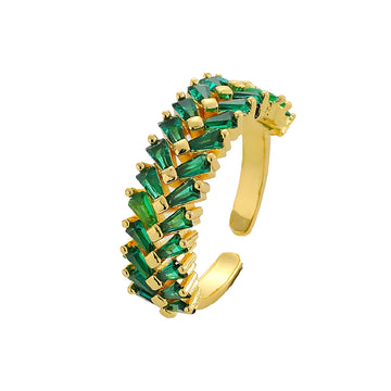 [Love Lucky]Double row green zircon open adjustable ring