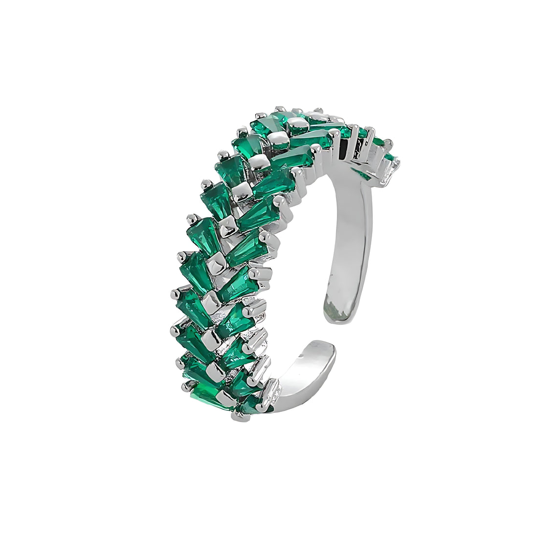 [Love Lucky]Double row green zircon open adjustable ring