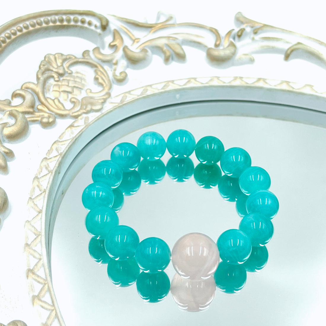 [Love Lucky] Natural Amazonite and Rose Quartz Bracelet