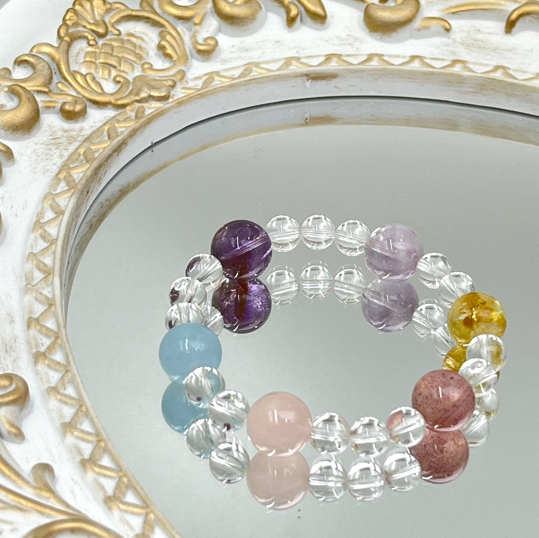[Love Lucky]White Crystal Multi-Treasure Beaded Bracelet B