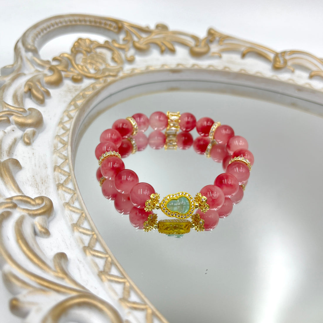 [Love Lucky]Cherry Blossom Chalcedony Gourd Beaded Bracelet