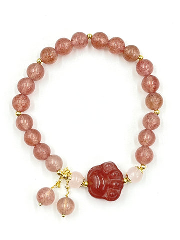 [Love Lucky]Niche Strawberry Crystal Cat's Paw Bracelet