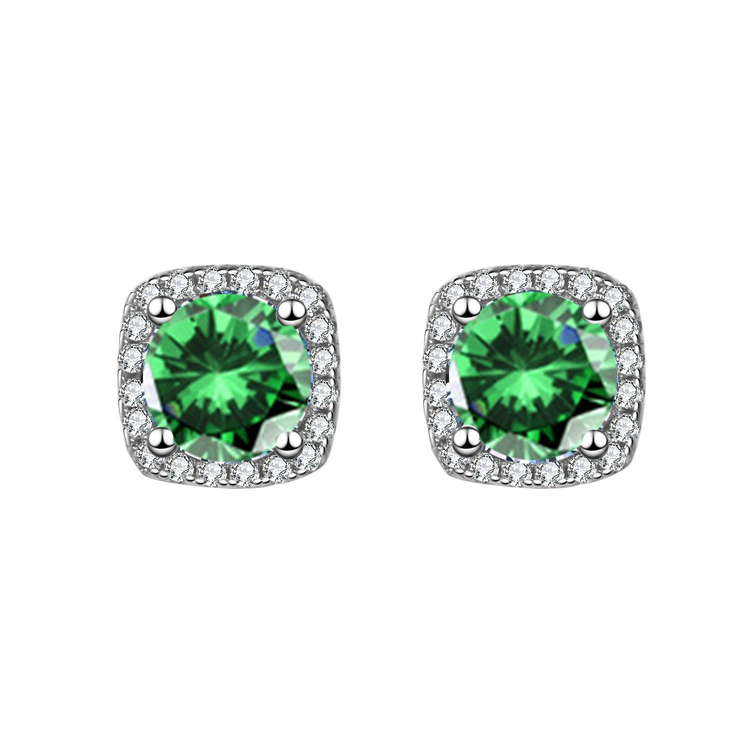 [Love Lucky]Square Green Zirconia Earrings