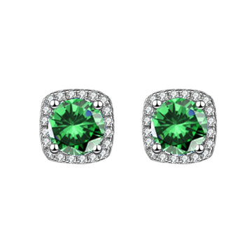 [Love Lucky]Square Green Zirconia Earrings