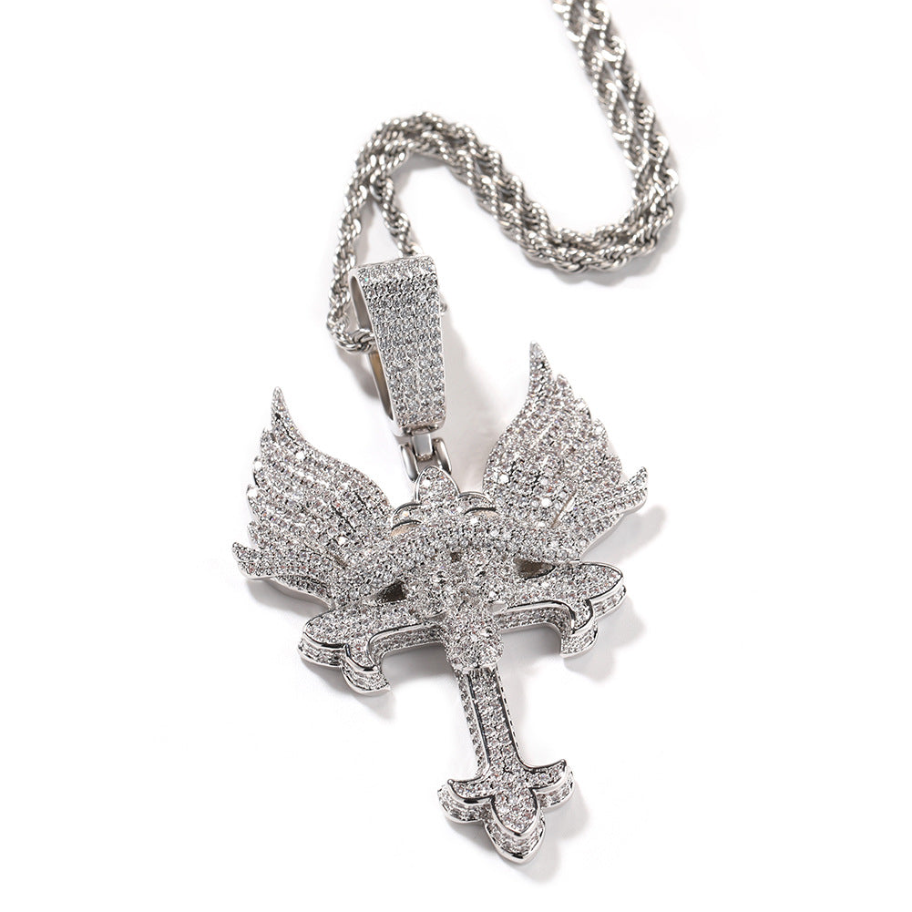 [Love Lucky]Hip Hop Angel Wings Cross Necklace