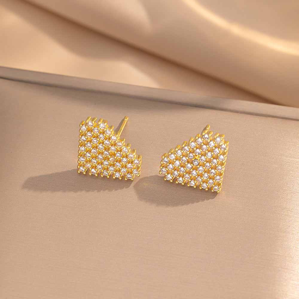 [Love Lucky]Light luxury full diamond love stud earrings