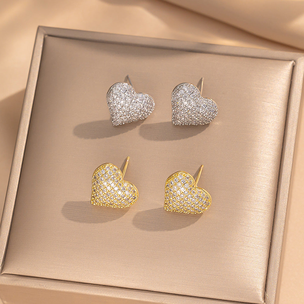 [Love Lucky]Full diamond love stud earrings